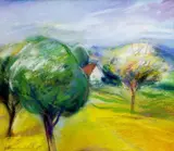 Františka Hauskrechtová, V ovocnom sade, 1995, pastel na papieri