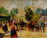 István Burchard-Bélaváry, Dedinský jarmok, okolo 1910, olej na kartóne