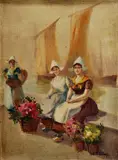István Burchard-Bélaváry, Bretónky, okolo 1905, olej na kartóne