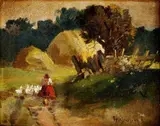 István Burchard-Bélaváry, Husiarka, okolo 1910, olej na kartóne