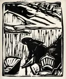 Miloš Alexander Bazovský, Práčka, okolo 1935, drevorez na papieri