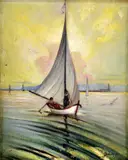Štefan Bednár, Plachetnica pri jazere, 1935, olej na plátne