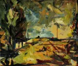 Jozef Šturdík, Krajina so stromami, 1941, olej na kartóne
