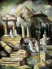 C. Molnár Pál, Pri antických ruinách, okolo 1930, olej na sololite