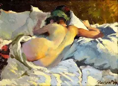 Károly Teuchert, Ležiaca od chrbta, 1940, olej na kartóne