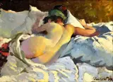 Károly Teuchert, Ležiaca od chrbta, 1940, olej na kartóne
