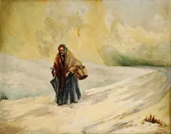 Starenka v zime by Pál Szalay, okolo 1940, olej na kartóne, sold Jun 2008