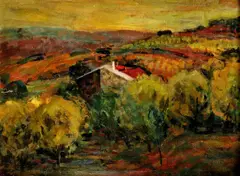 Róbert Berényi, Krajina so strechou domu, okolo 1930, olej na plátne