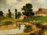 Husiarka s hrabľami by László Neogrády, okolo 1930, olej na plátne, sold Jun 2008