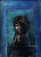 Žena v okne by Dezső Korniss, okolo 1960, olej na kartóne, sold Jun 2008