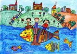 Plávala rybička po Dunaji by Lenka Ružičková Janka Pieczková, 2008, vodové farebné ceruzky na papieri, sold Jun 2008