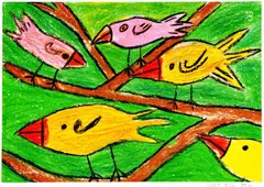 Jozef Rigo, Vtáci, 2008, voskový pastel na papieri