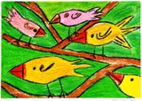 Jozef Rigo, Vtáci, 2008, voskový pastel na papieri