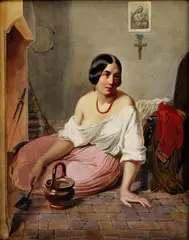 Michael Stohl, Sediaca žena, 1847, akvarel na papieri
