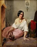 Michael Stohl, Sediaca žena, 1847, akvarel na papieri