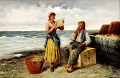 E. Gewald, Pri čítaní listu, okolo 1920, olej na plátne