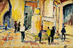 K. T. Monogramista, V múzeu, okolo 1930, olejová tempera na kartóne