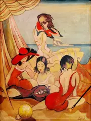 G. W. Monogramista, Na pláži, okolo 1940, olej na plátne