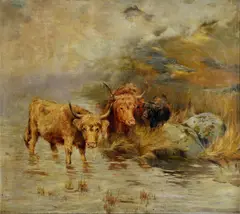 Eustace Stretton Phillip, Tury pri napájadle, okolo 1900, olej na plátne