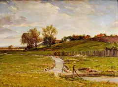 Krajina s potokom by Zdenka Braunerová, okolo 1905, olej na kartóne, sold Jun 2008