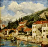 Josef Holub, Prímorské mestečko, 1915, olej na plátne