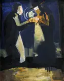 Ernest Špitz, Židovský motív, okolo 1957, olejová tempera na kartóne