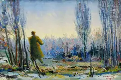 Pytliak by Karol Ondreička, 1950, olej na plátne, dublované, sold Mar 2008