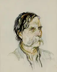 Jaroslav Vodrážka, Hlava muža, 1937, akvarel na papieri