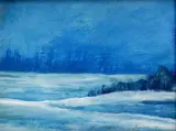 Súmrak v zime by Nándor Katona, okolo 1912, olej na kartóne, sold Mar 2008