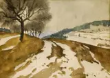 Zimné pole by Imro Weiner-Kráľ, 1963, akvarel, ceruza na papieri, sold Mar 2008