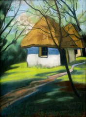 Zoltán Palugyay, Dedina pod horami, okolo 1930, pastel na papieri