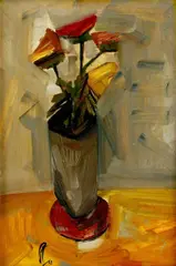 Cínie vo váze by František Studený, 1972, olej na kartóne, sold Mar 2008