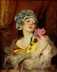 Dáma s kaméliou by Vígh Bertalan, okolo 1920, olej na plátne, sold Mar 2008
