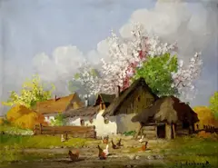 Dénes Mesterházy, Dedinská usadlosť, okolo 1920, olej na plátne