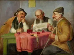 Traja v krčme by Andor G. Horváth, okolo 1935, olej na plátne, sold Mar 2008