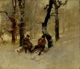 Dvaja poľovníci by Antal Neogrády, okolo 1920, olej na plátne, sold Mar 2008