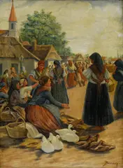 Borzásy, Na trhu I., okolo 1920, olej na plátne