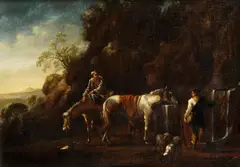 Jazdci pri studni by Pieter van Bloemen, okolo 1720, olej na plátne, sold Mar 2008