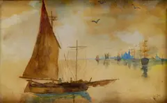 Mach, Plachetnica pred Benátkami, okolo 1925, akvarel na papieri