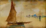 Mach, Plachetnica pred Benátkami, okolo 1925, akvarel na papieri