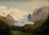 Felix von Schiller, Horská krajina s figúrou, 1846, olej na papieri, dublované na plátne