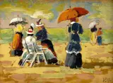 Victor Gilbert, Na pláži, okolo 1920, olejová tempera na kartóne