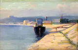 Jindřich Tomec, Pohľad na Bratislavu od prístavu, okolo 1910, olej na kartóne