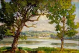 Cyril Jančálek, Pohľad na Hlohovec, okolo 1925, olej na kartóne