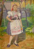 Július Bukovinský, Žena v kroji, okolo 1920, olej na plátne