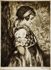 Károly Kotász, Dievčatko v kroji, okolo 1920, lept na papieri, nečíslované