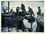 Viktor Hermély, Rybári, 1900, farebná litografia na papieri nečíslované