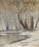 Zimný les s jazierkom by Eugen Szepesi-Kuszka, okolo 1910, olej na plátne, sold Nov 2007