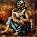 Viliam Ruttkay-Nedecký, Sediaca žena (Pri práci), okolo 1920, olej na plátne