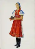 Krojová štúdia zo slatinského kraja (Anička Staníková) by Martin Benka, 1943, olej na plátne dublované na kartóne, sold Nov 2007